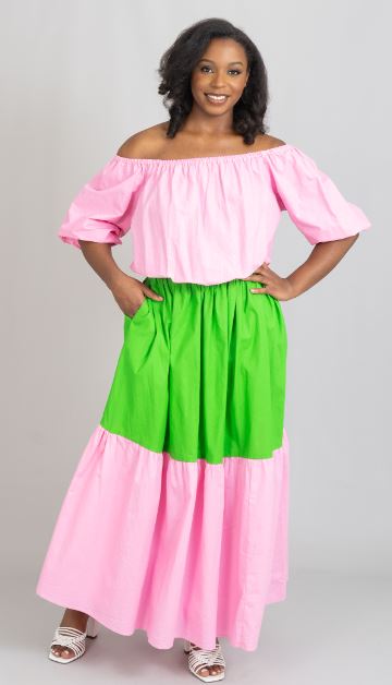 pink and green plus size dresses Plus Size Green Maxi Dress with Pink Floral Print