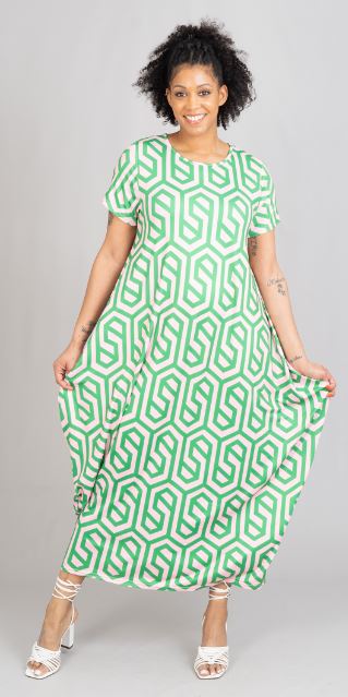 Pink & Green Fractal Maxi Dress