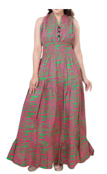NEW! Pink & Green Smocked Maxi Dress