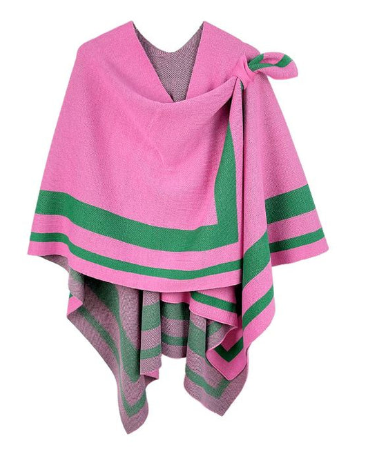 Pink & Green Striped Poncho/Shawl