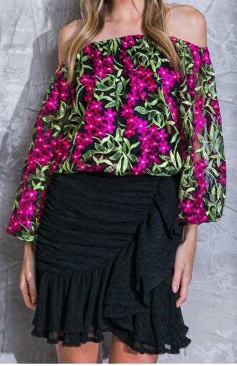 Pink & green Sheer Sleeve top
