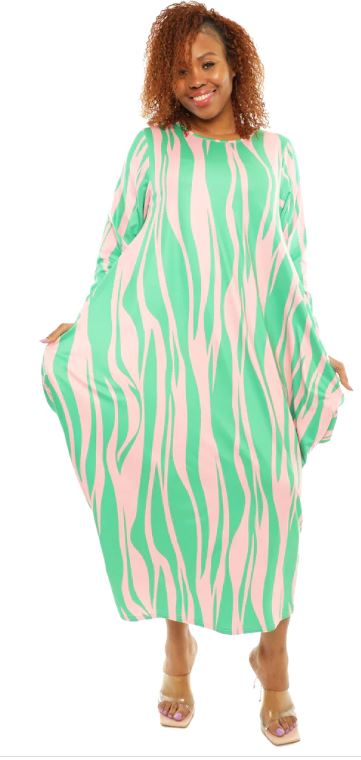 NEW! Pink & Green Tiger Stripe Maxi Dress