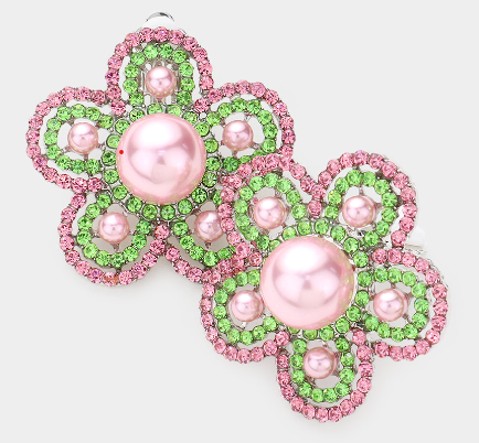 Blooming Pink & Green Earrings (Clip)