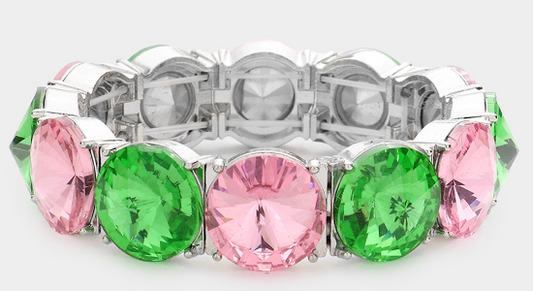 NEW! Pink & Green Oval Stretch Bracelet
