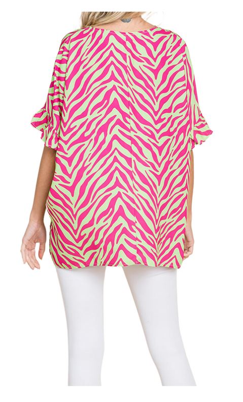 Pink & Green Tiger Stripe Blouse