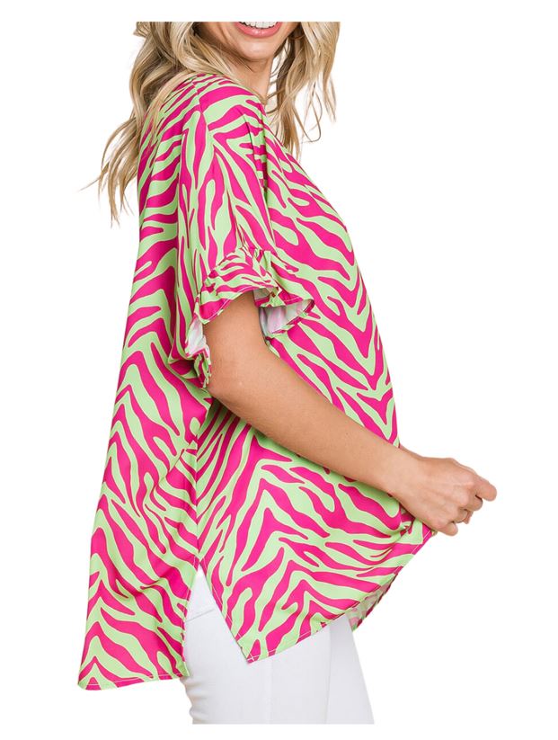 Pink & Green Tiger Stripe Blouse