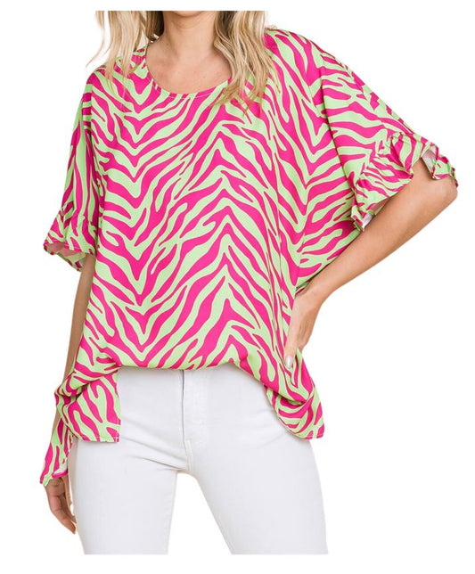 Pink & Green Tiger Stripe Blouse