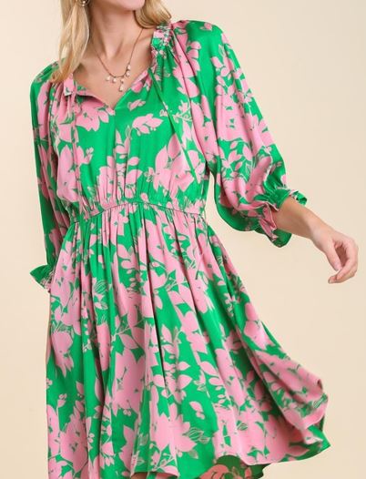 Satin Floral Dress (Ruffle)