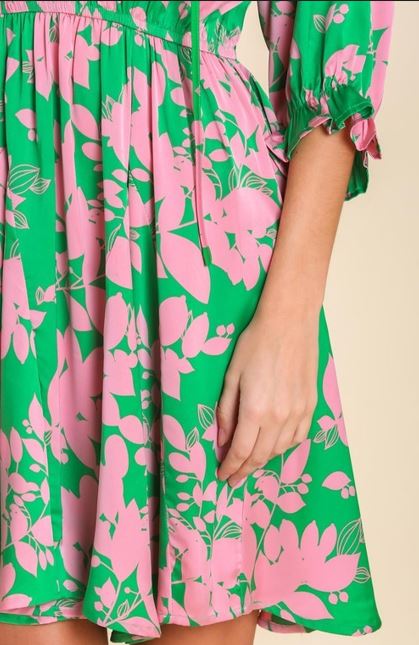 Satin Floral Dress (Ruffle)