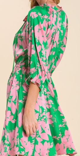 Satin Floral Dress (Ruffle)