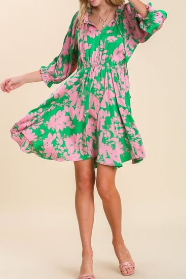 Satin Floral Dress (Ruffle)