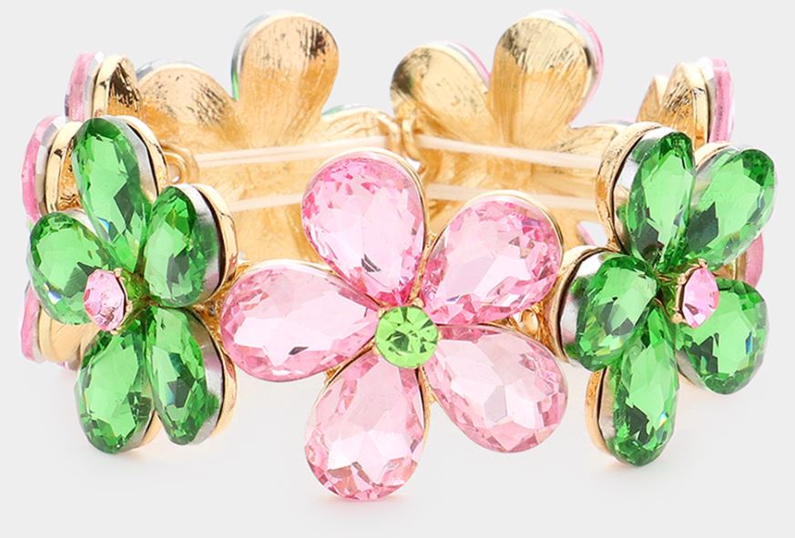 Pink & Green Flower Power Stretch Bracelet