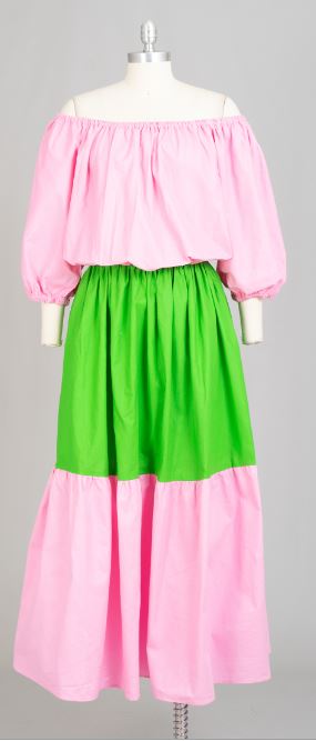 Pink and Green Maxi Dress