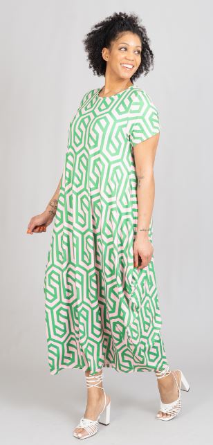 Pink & Green Fractal Maxi Dress