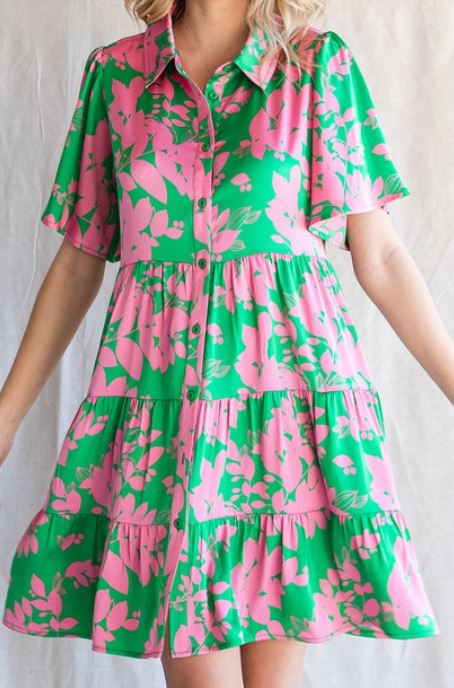 Satin Floral Dress (Collar)