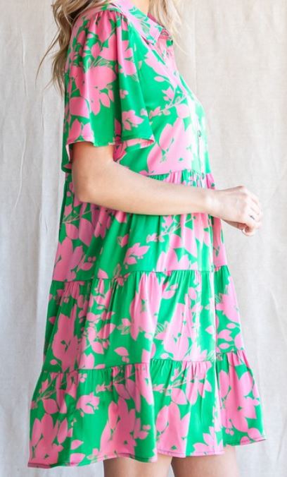 Satin Floral Dress (Collar)