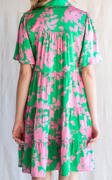 Satin Floral Dress (Collar)