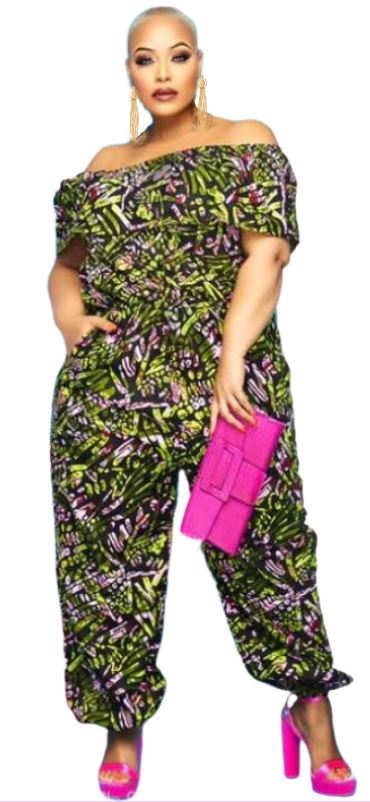 Pink & Green Print Jumpsuit