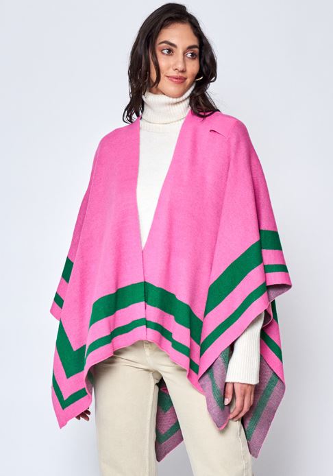 Pink & Green Striped Poncho/Shawl