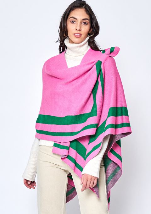 Pink & Green Striped Poncho/Shawl