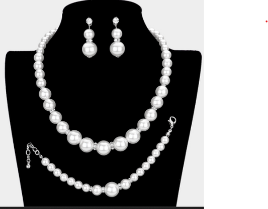 Pearl Necklace, Earring & Bracelet Set
