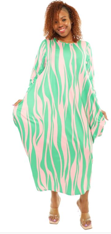 NEW!  Pink & Green Tiger Stripe Maxi Dress