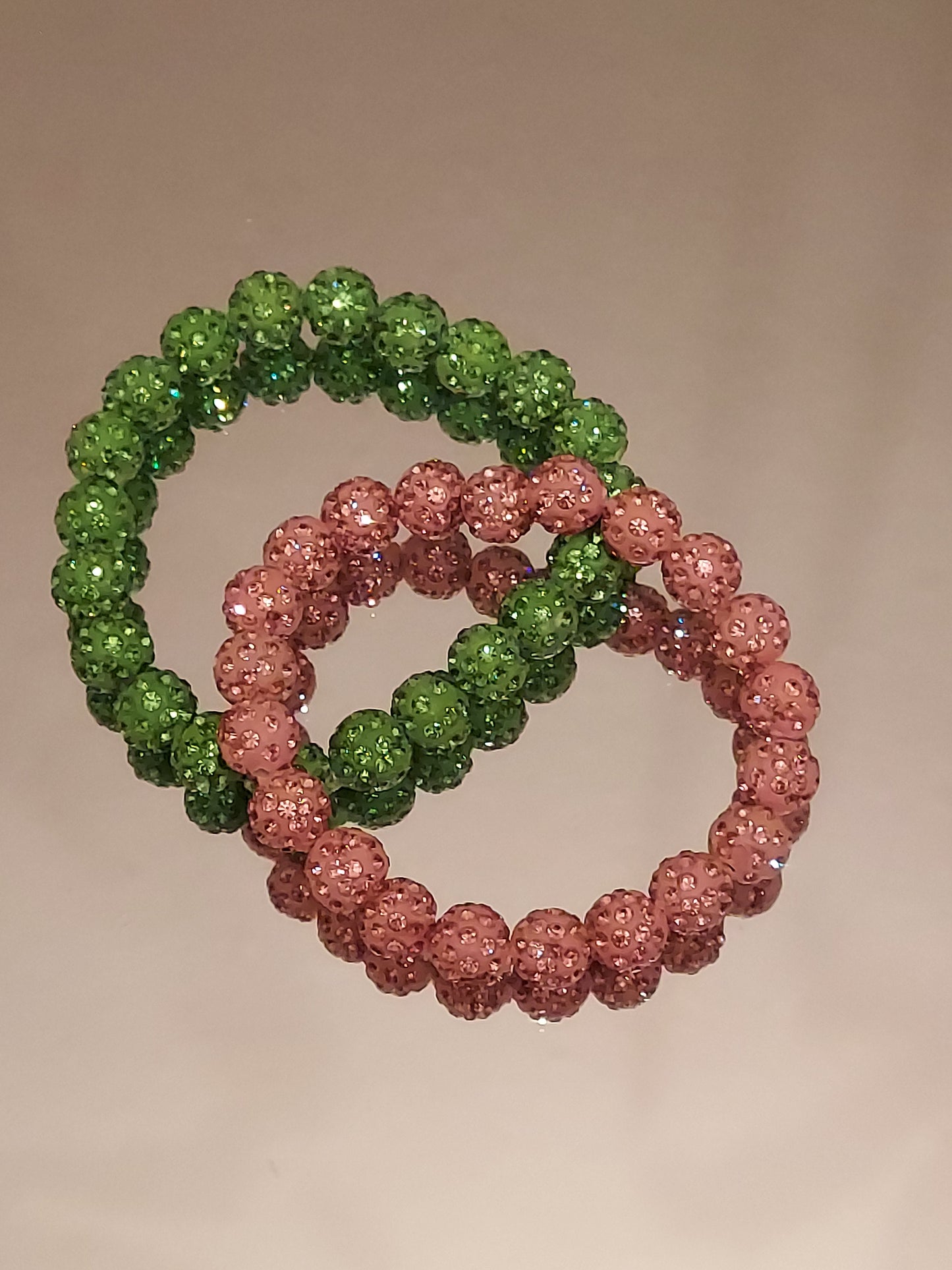 Pink and Green Sparkle Stretch Bracelets