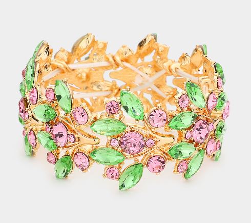 Pink & Green Crystal Stretch Bracelet