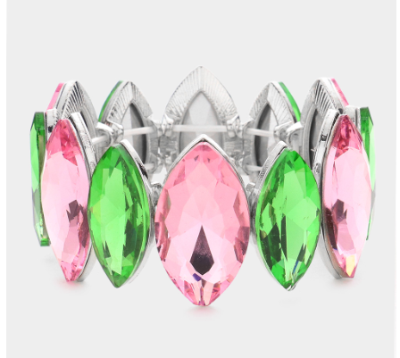 NEW! Pink & Green Marquise Stretch Bracelet