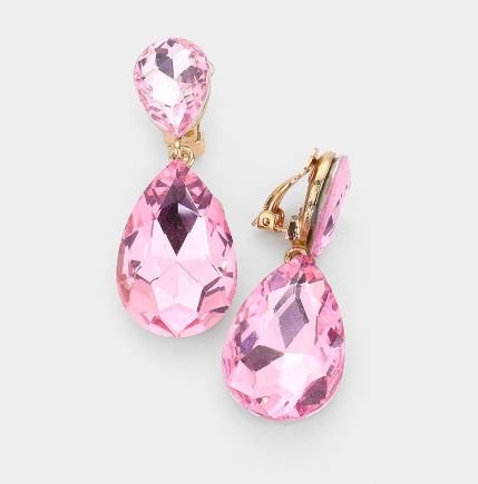 Pink Tear Drop Earrings (Clip)