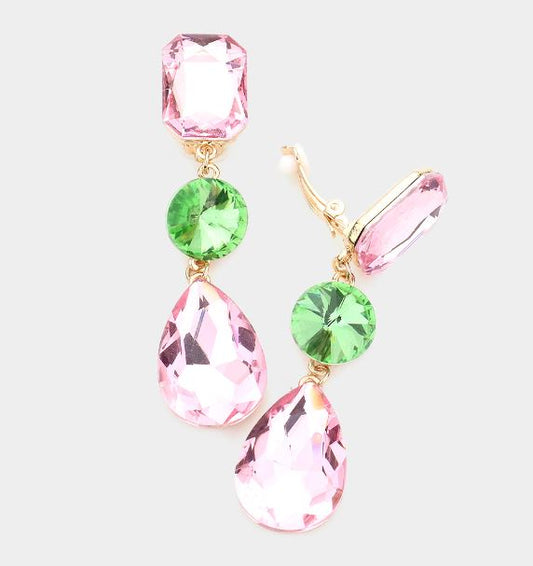 Pink & Green 3-Tier Earrings (Clip)