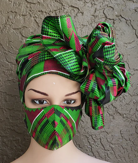 LAST 2! Headwrap & Mask Set (Kente print)