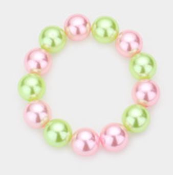 New! Pink & Green Pearl Stretch Bracelet (Extra Large Beads)