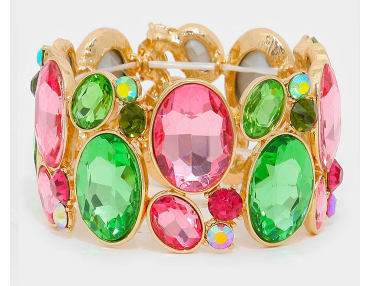 Oval Pink & Green Stretch Bracelet