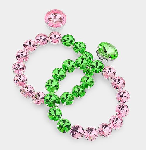 LAST PAIR! Pink & Green Crystal Hoop Earrings (Post-back)