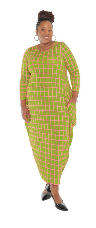 Pink Green Maxi Dress (Short-Sleeve Only)