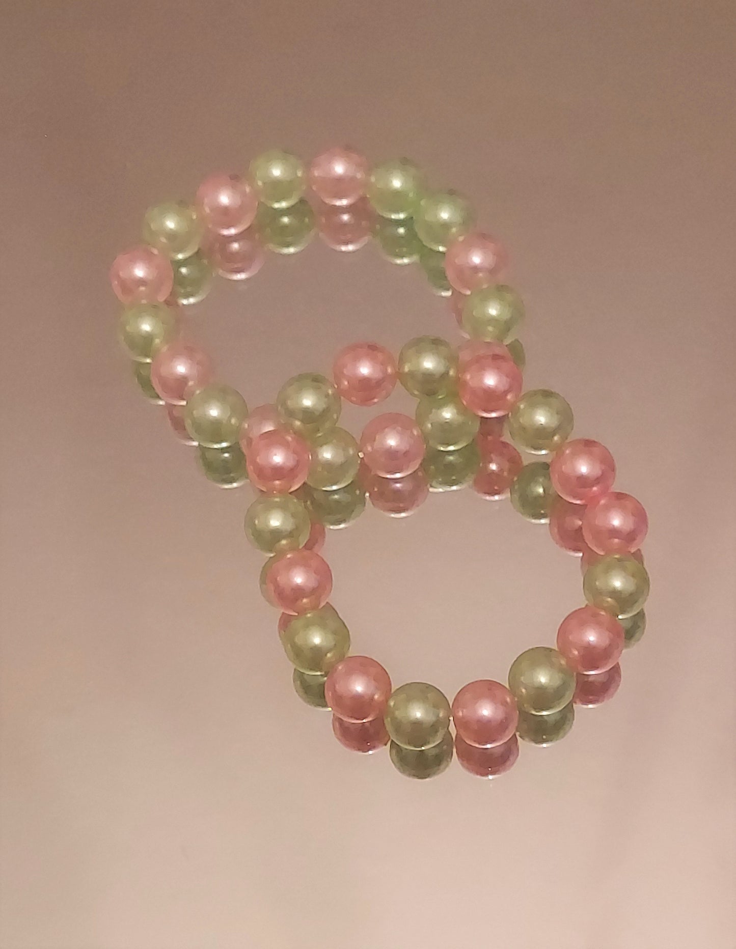 Pink & Green Pearl Stretch Bracelets (medium size pearls)