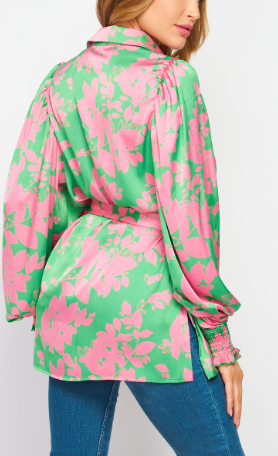 Pink & Green Blouse with Sash