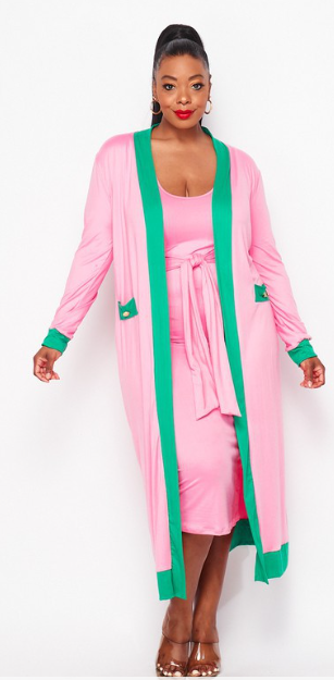 Pink and Green Cardigan and Dress (2 piece set) RESTOCKED! (11) Curvy Soror Pink and Green Cardigan and Dress (2 piece set) RESTOCKED! (11) Curvy Soror