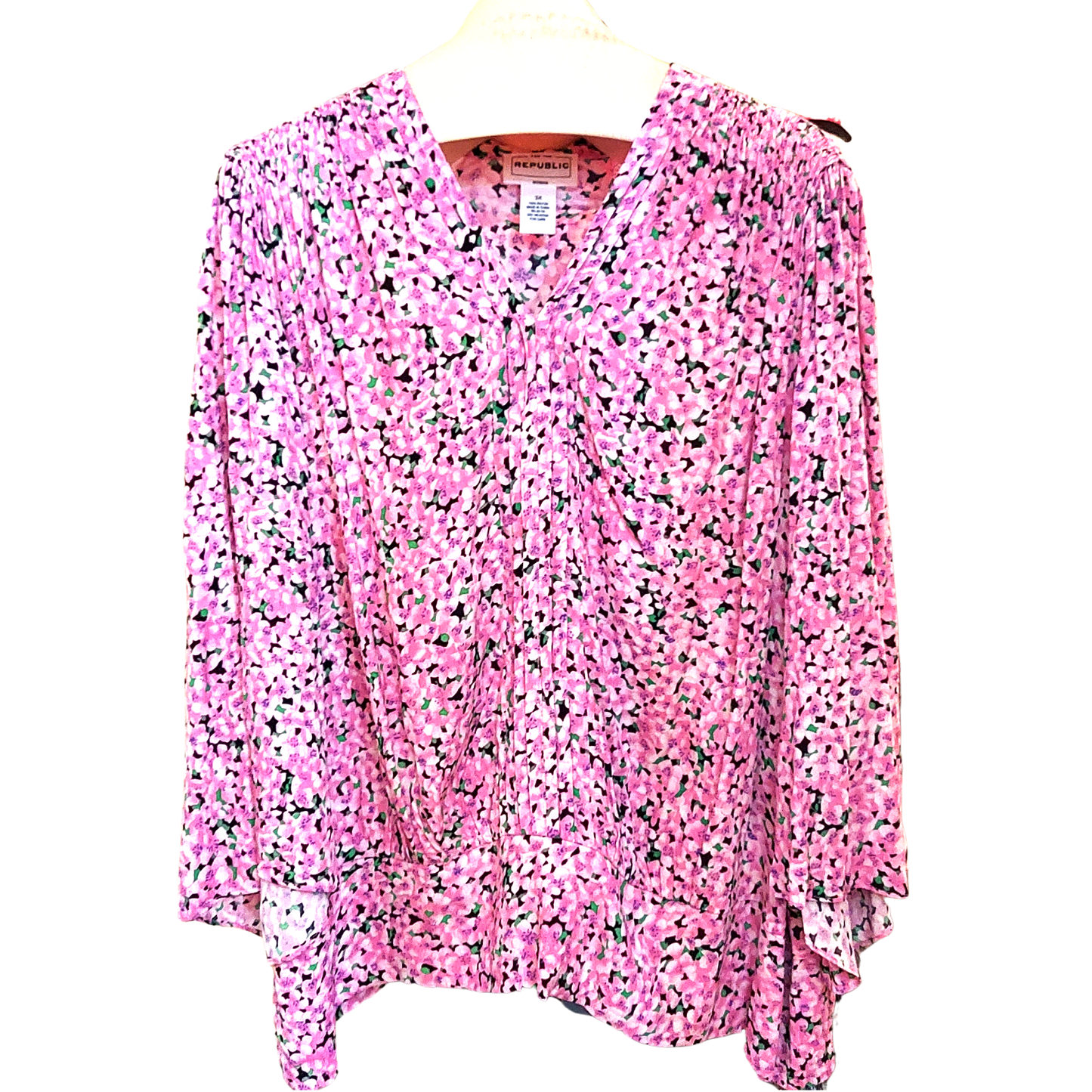 Pink and Green Flower Print Blouse