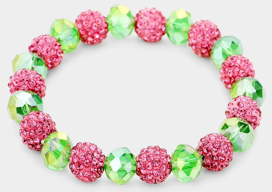 Pink and Green Stretch Bracelet