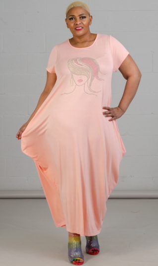Pink Maxi Dress with Rhinestones