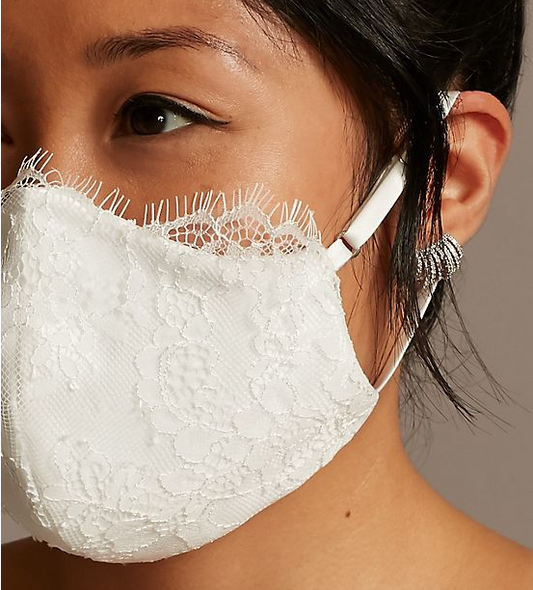 White Lace Mask with Eyelash Lace trim (No adornment)