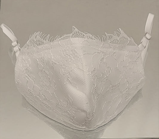 White Lace Mask with Eyelash Lace trim (No adornment)